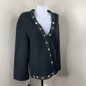 Geiger Austria Wool Button Sweater Embroidered Sz 44 *Flaw